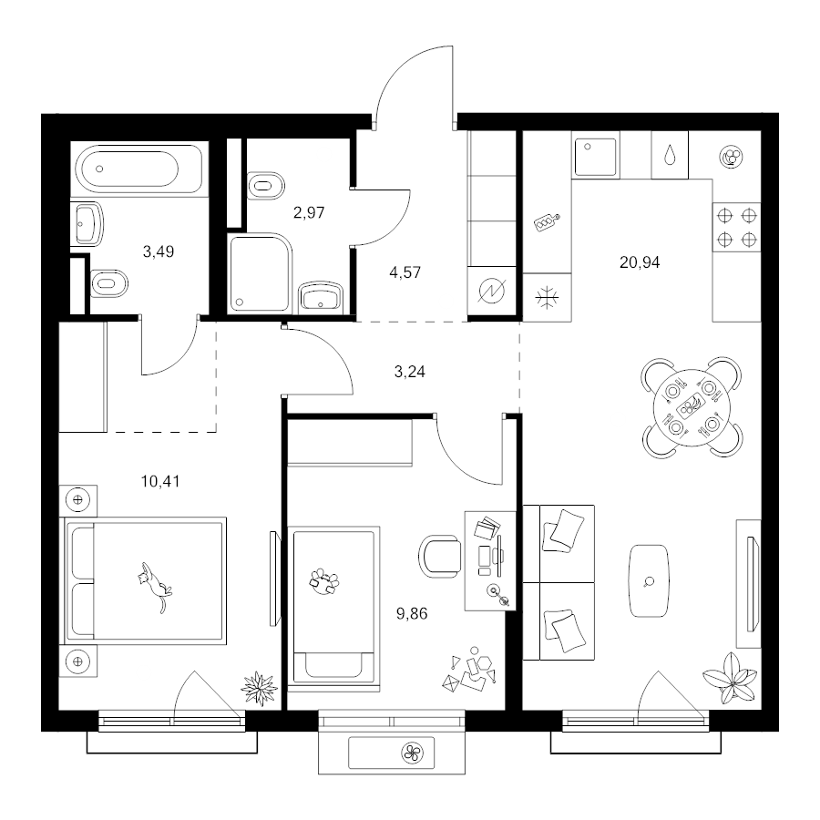 3 ккв (Евро) 58,1 м²