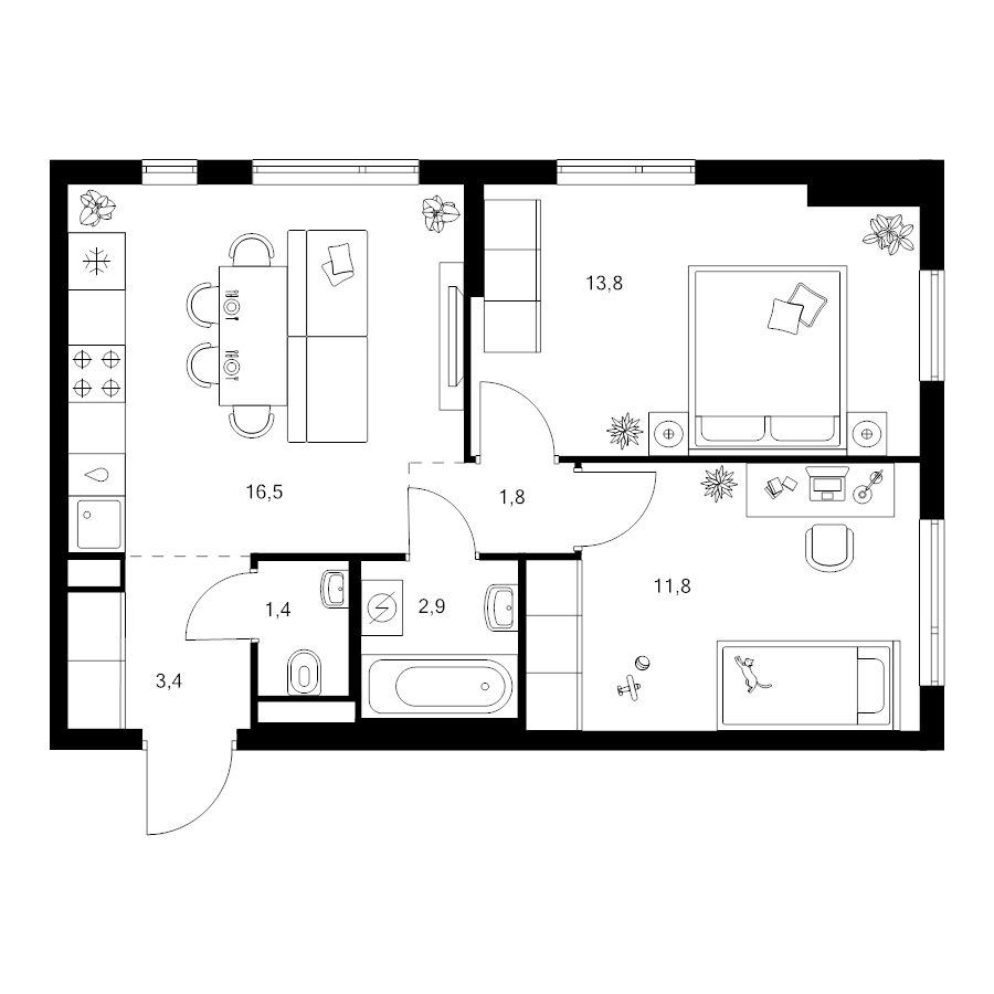 3 ккв (Евро) 51,6 м²