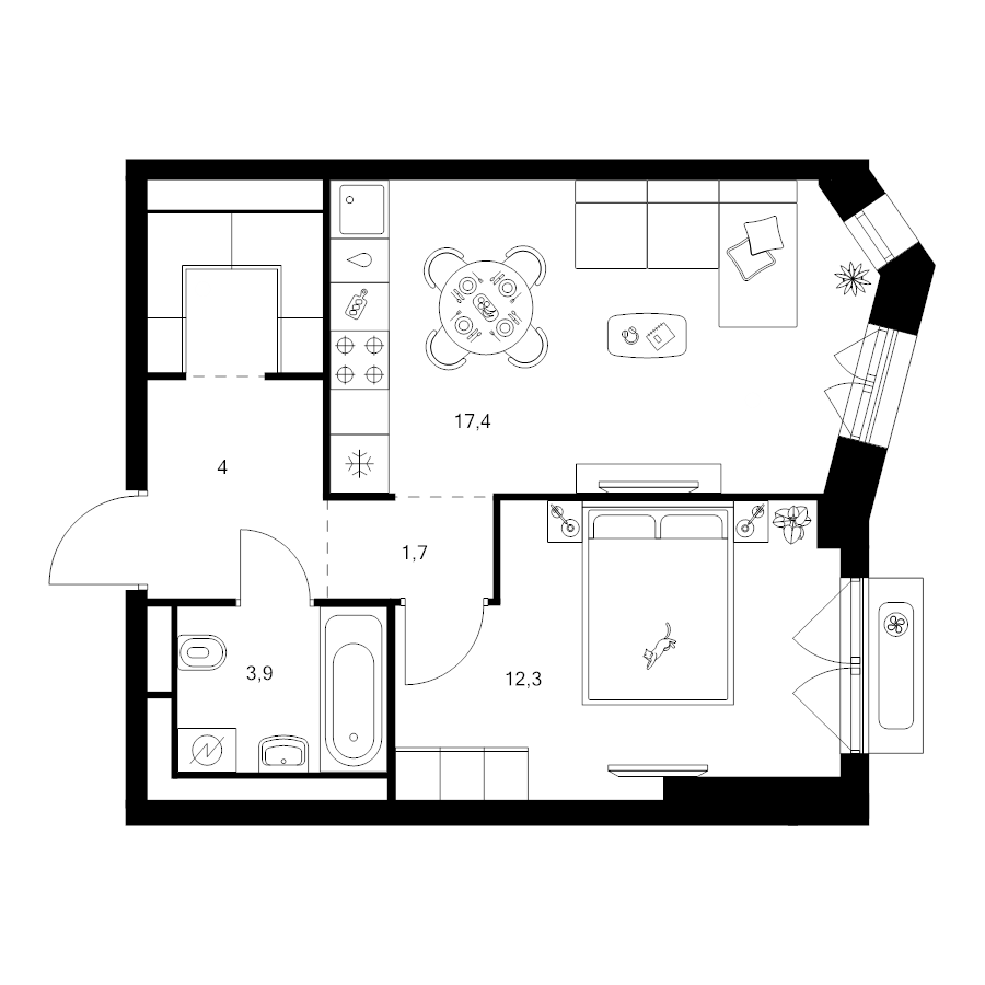 2 ккв (Евро) 42,2 м²