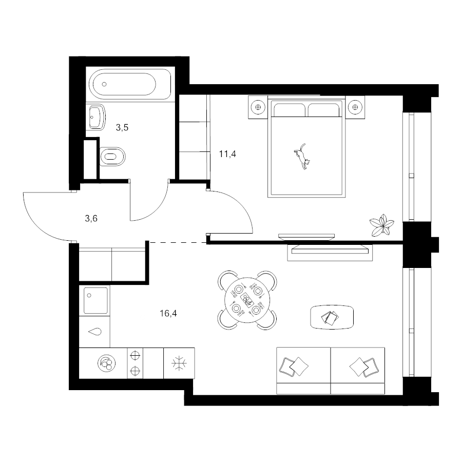 2 ккв (Евро) 35 м²