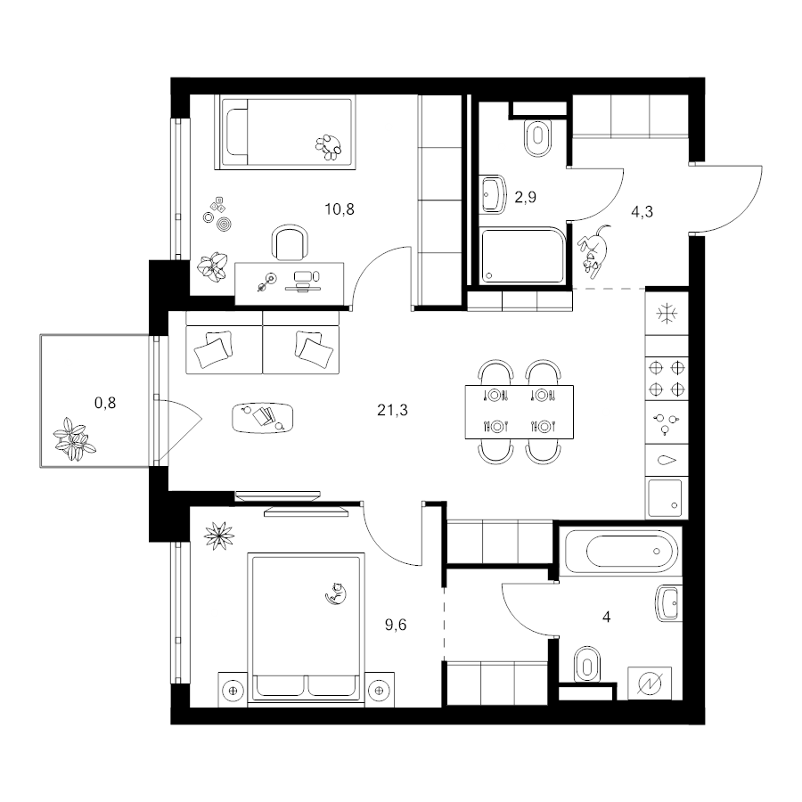 3 ккв (Евро) 56,4 м²