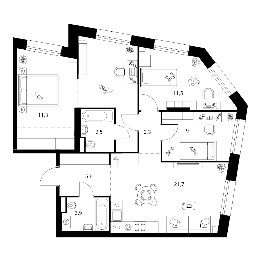 4 ккв (Евро) 84,7 м²