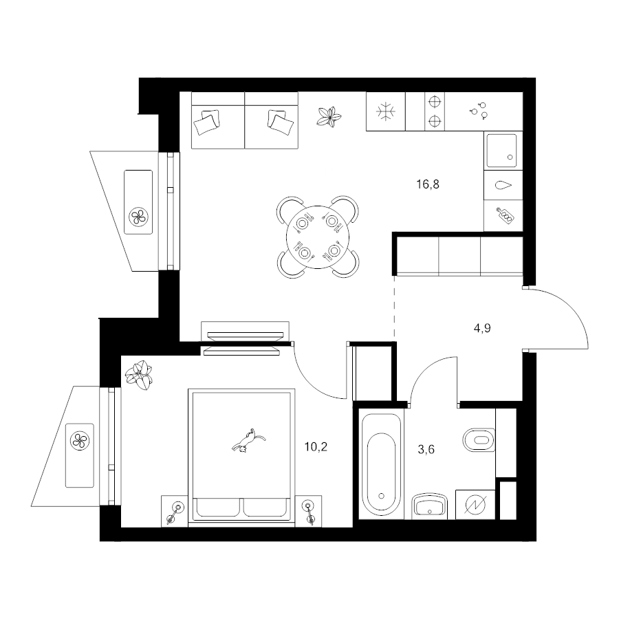 2 ккв (Евро) 35,5 м²