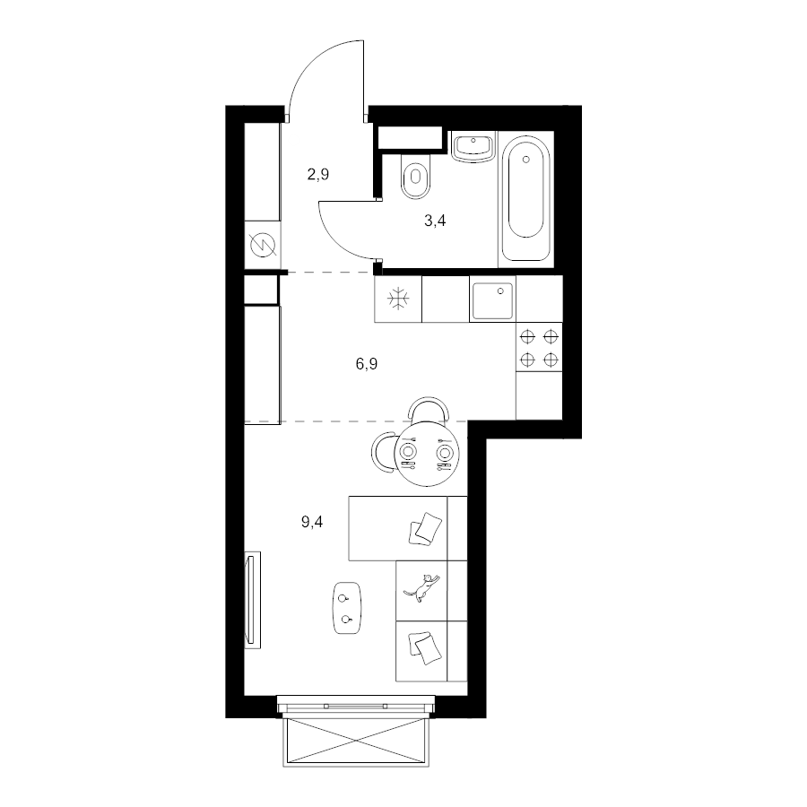 Студия 22,6 м²