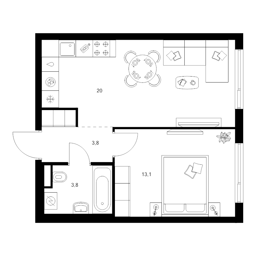 2 ккв (Евро) 40,6 м²