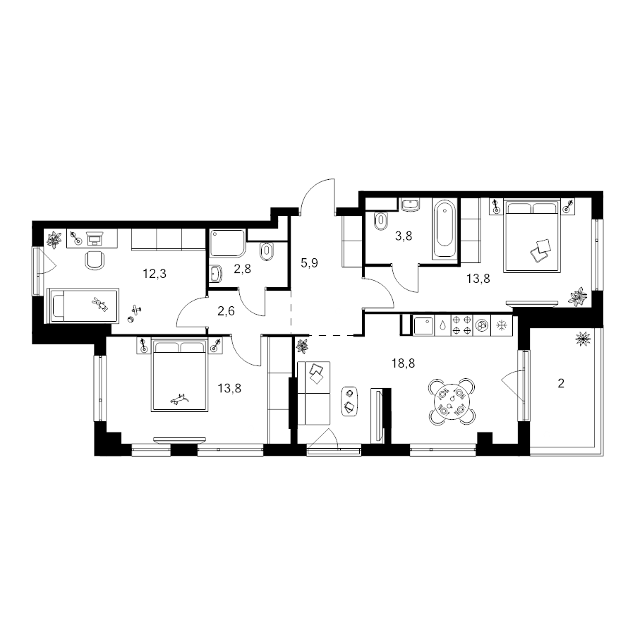4 ккв (Евро) 75,8 м²