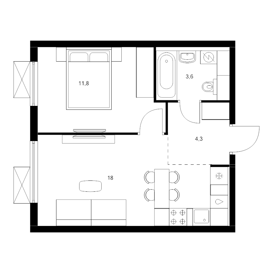 2 ккв (Евро) 37,7 м²