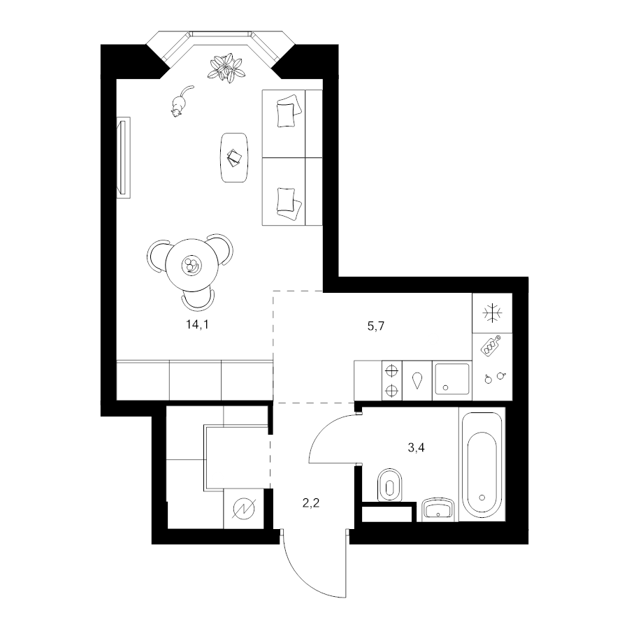 Студия 28,1 м²