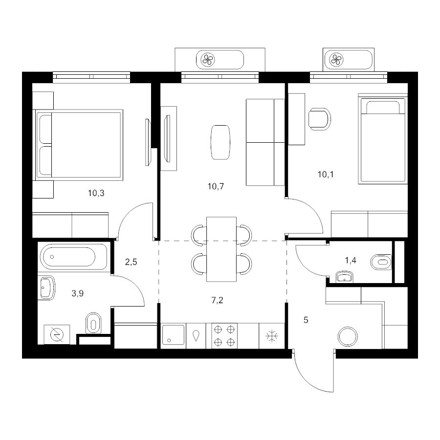3 ккв (Евро) 51,1 м²