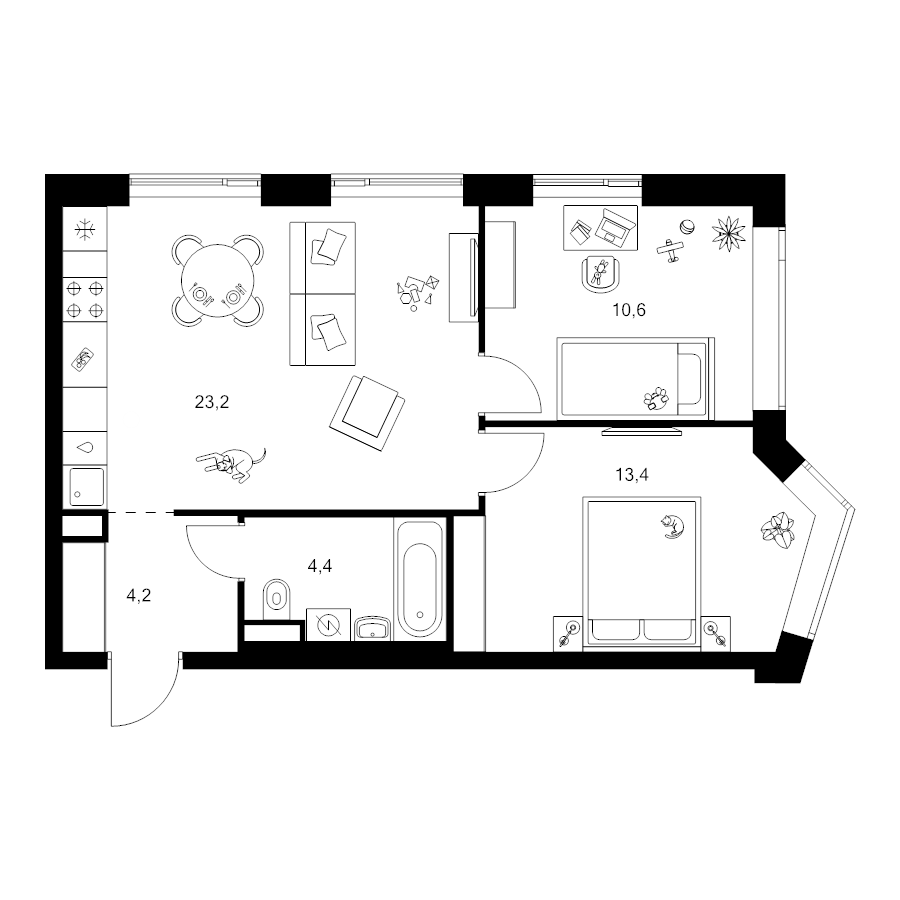 3 ккв (Евро) 55,8 м²