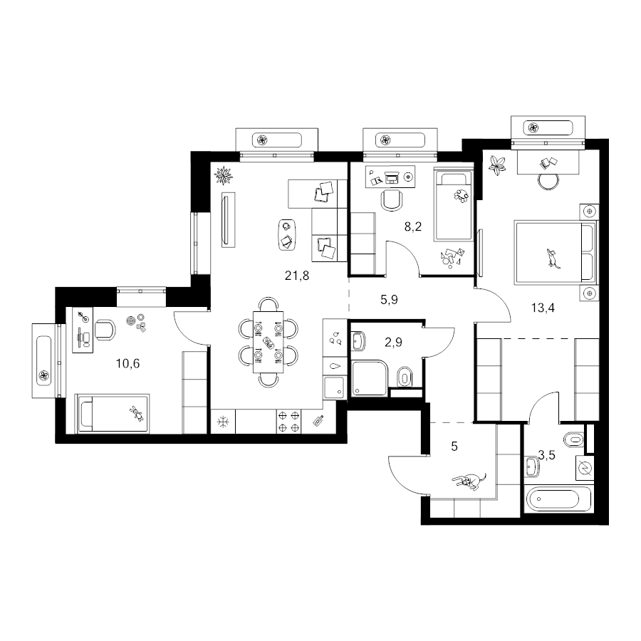 4 ккв (Евро) 77,3 м²
