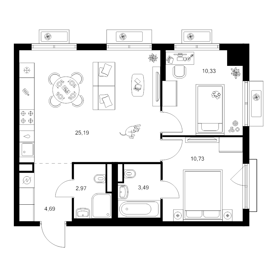 3 ккв (Евро) 57,4 м²