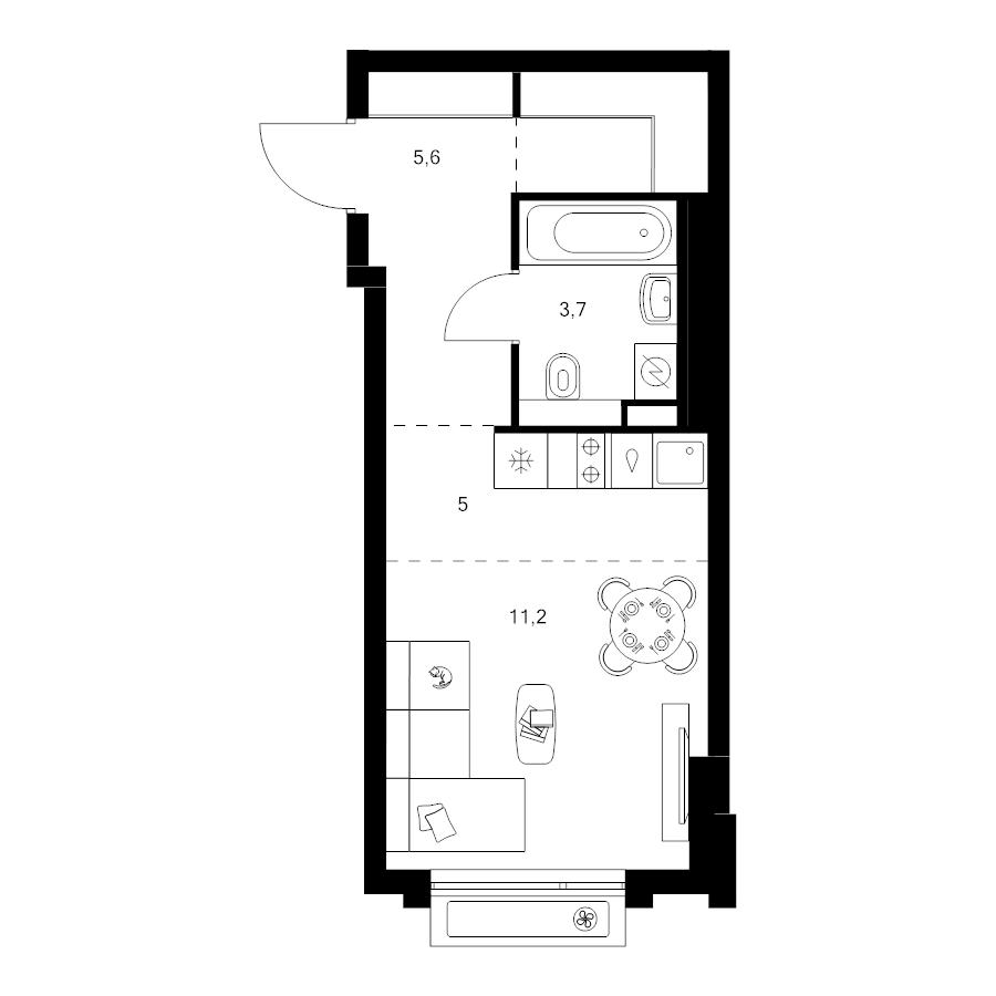 Студия 28,1 м²