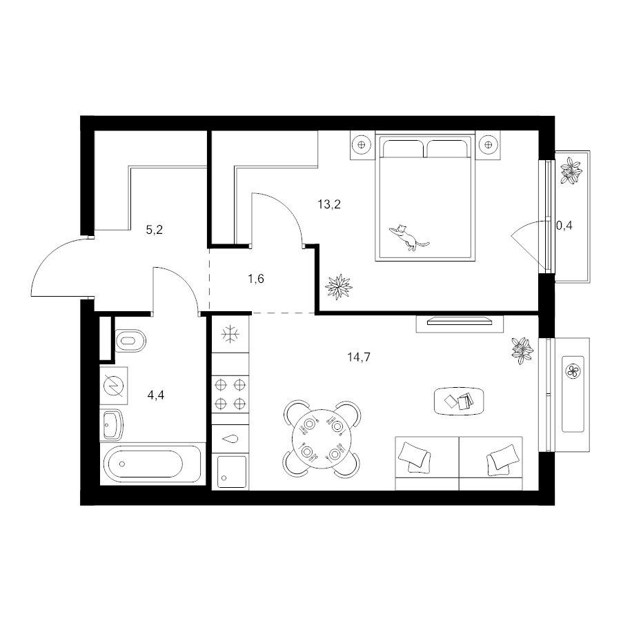 1 ккв 39,5 м²