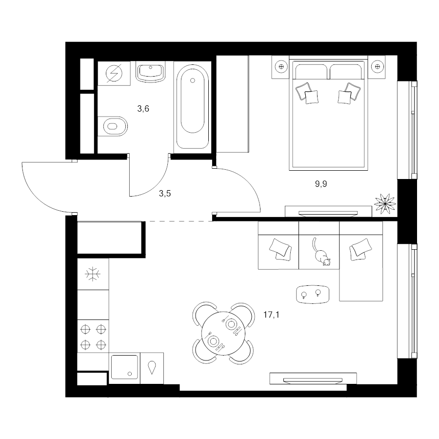 2 ккв (Евро) 34,1 м²
