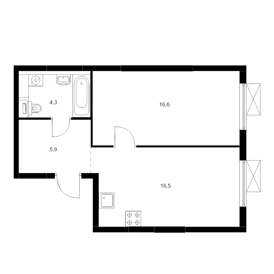 2 ккв (Евро) 43,1 м²