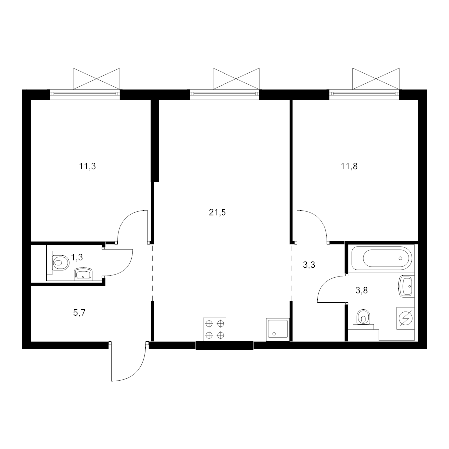 3 ккв (Евро) 57,5 м²
