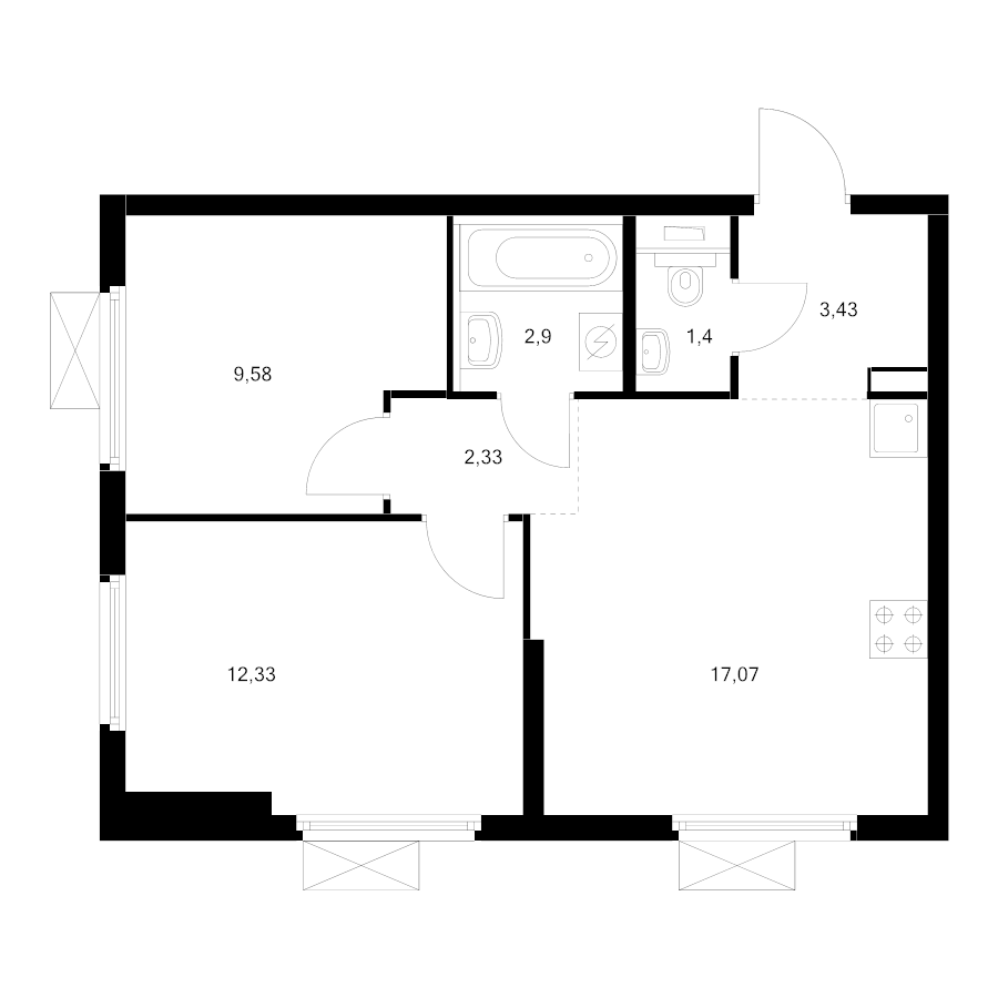 3 ккв (Евро) 47,9 м²