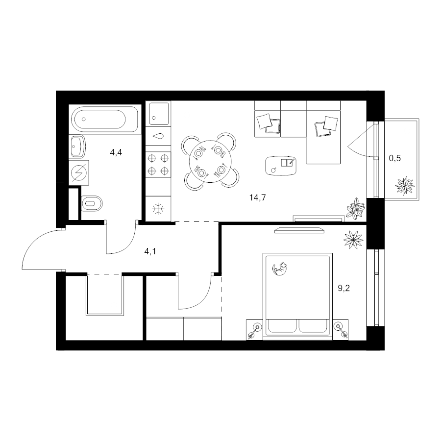 1 ккв 38,4 м²