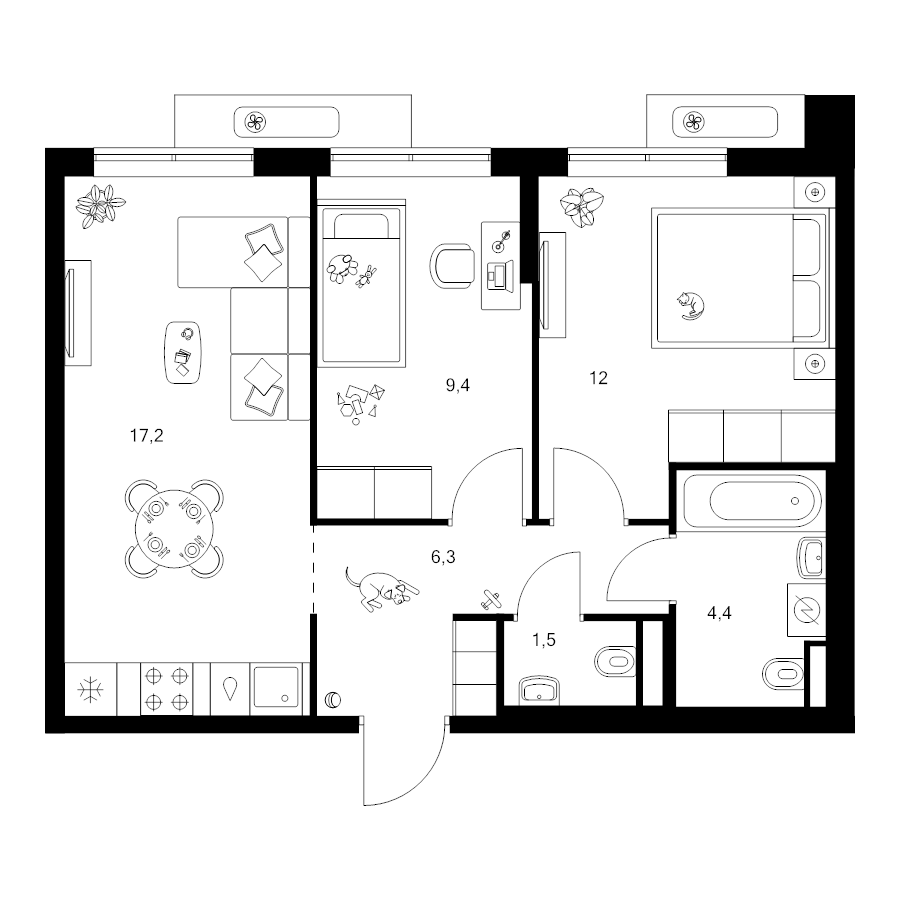 3 ккв (Евро) 50,8 м²