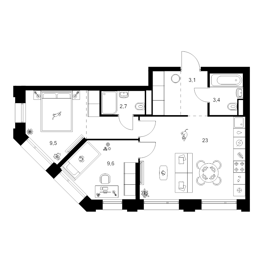 3 ккв (Евро) 59,7 м²