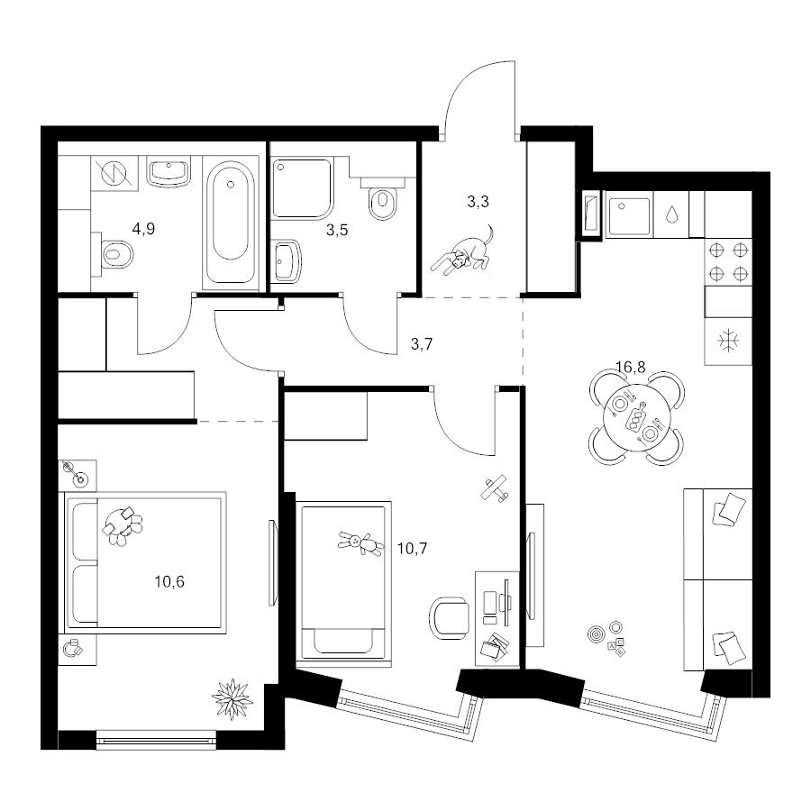 3 ккв (Евро) 57,7 м²