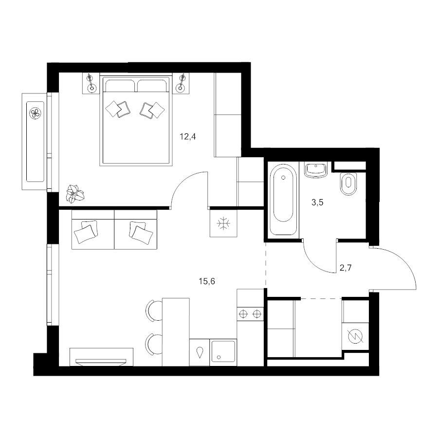 2 ккв (Евро) 36,9 м²