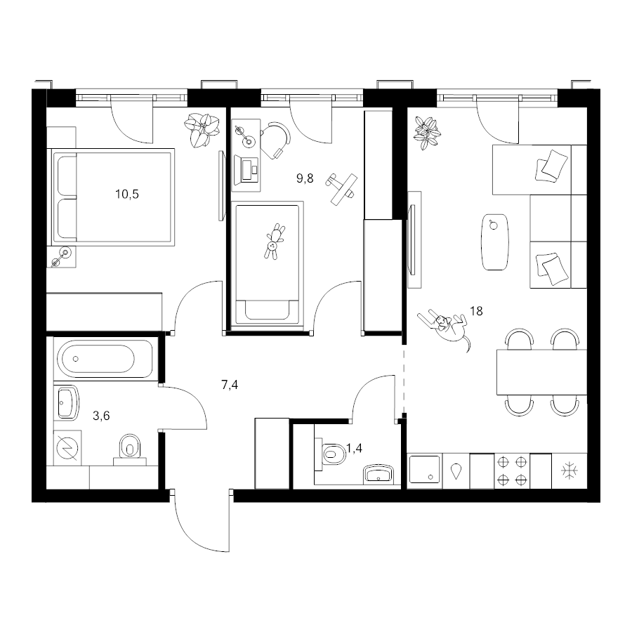 3 ккв (Евро) 50,7 м²