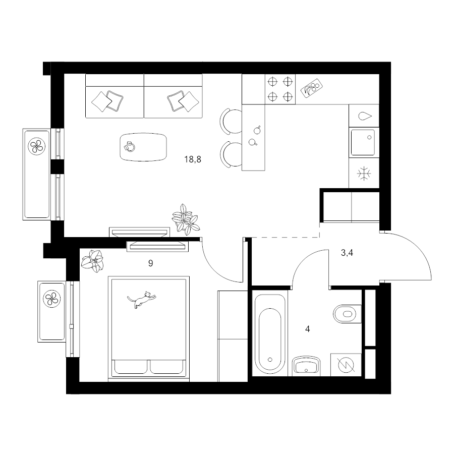 2 ккв (Евро) 35,2 м²