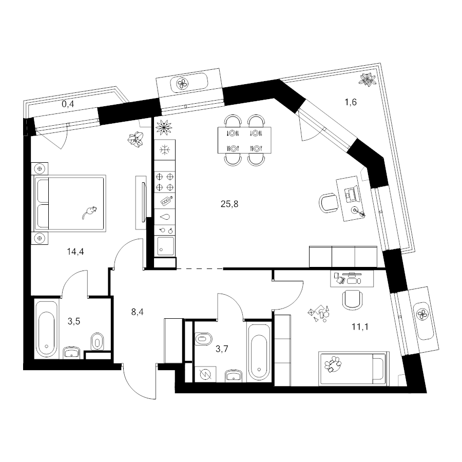 3 ккв (Евро) 68,9 м²