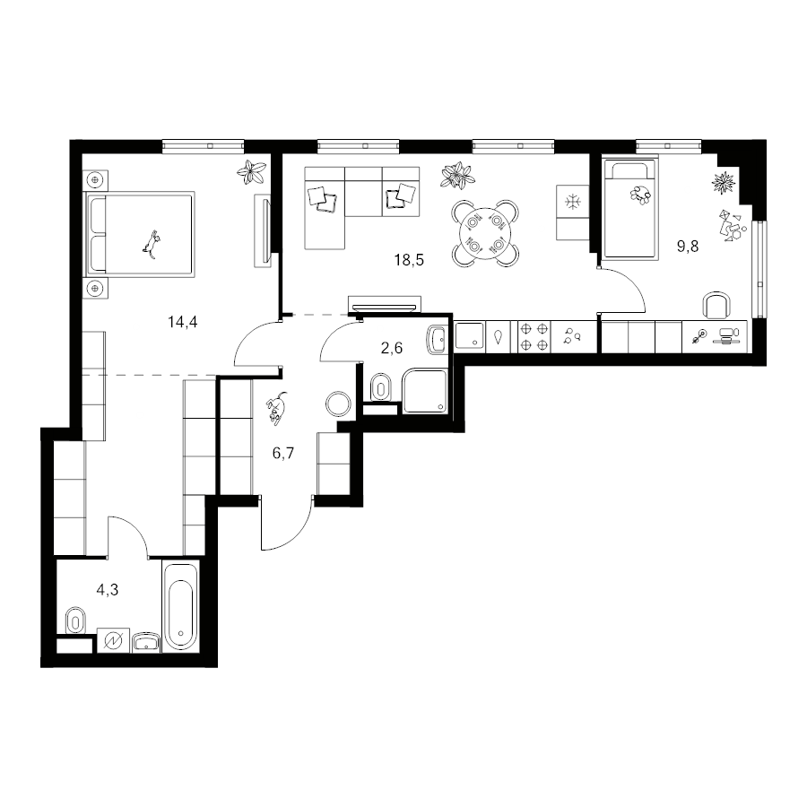 3 ккв (Евро) 65,4 м²
