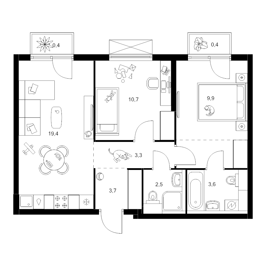 3 ккв (Евро) 57,4 м²