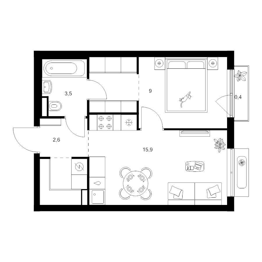 2 ккв (Евро) 38,3 м²