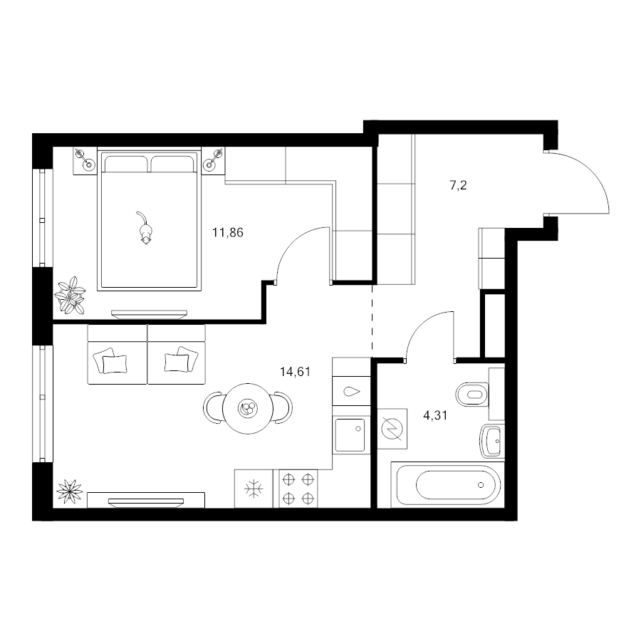 2 ккв (Евро) 38 м²