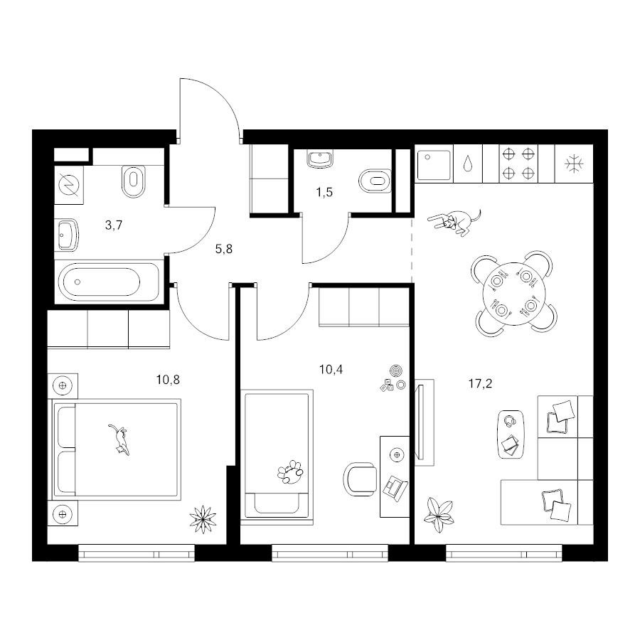 3 ккв (Евро) 49,4 м²