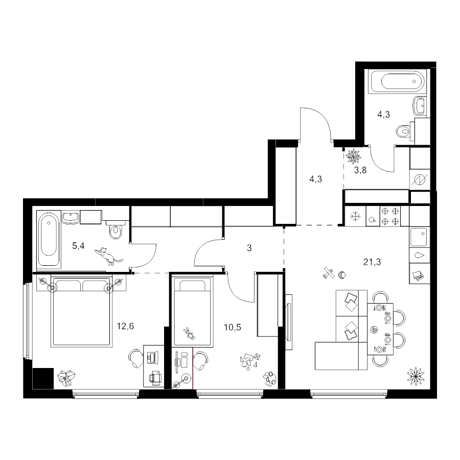 3 ккв (Евро) 70,2 м²