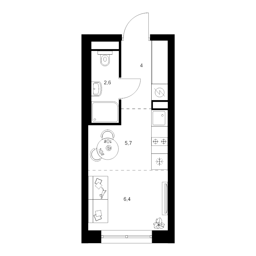 Студия 18,7 м²
