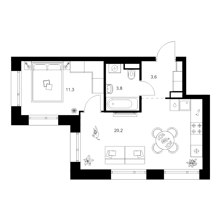 2 ккв (Евро) 38,9 м²