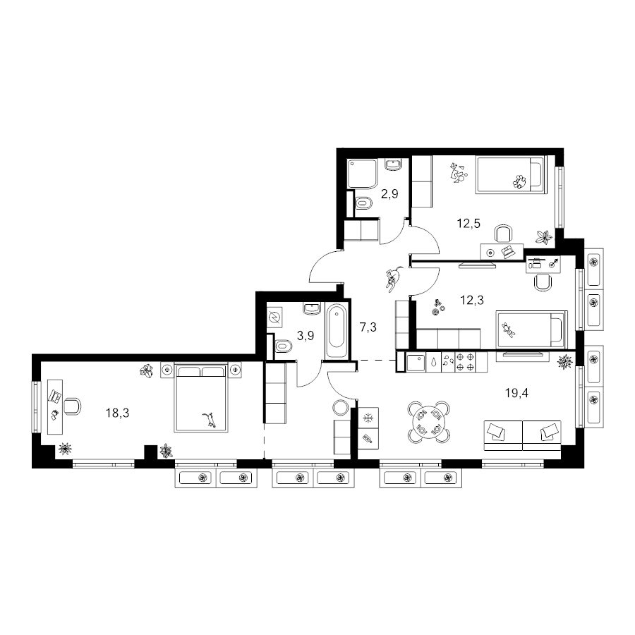 4 ккв (Евро) 83,8 м²