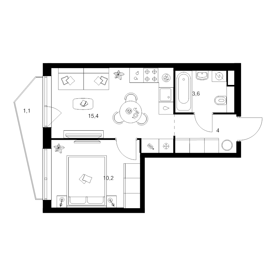 2 ккв (Евро) 34,2 м²