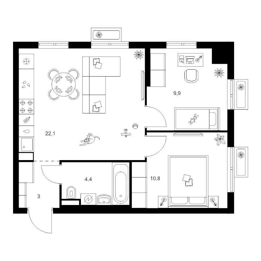 3 ккв (Евро) 50,2 м²