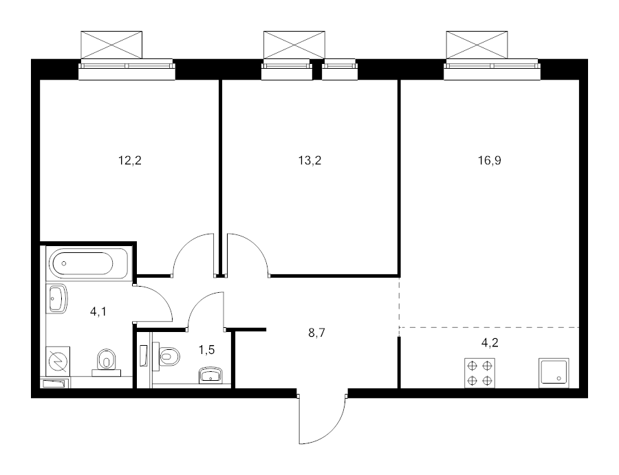 3 ккв (Евро) 60,8 м²