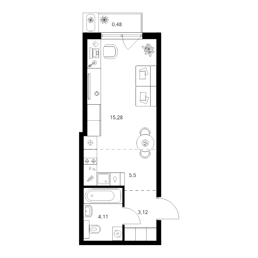 Студия 28,5 м²