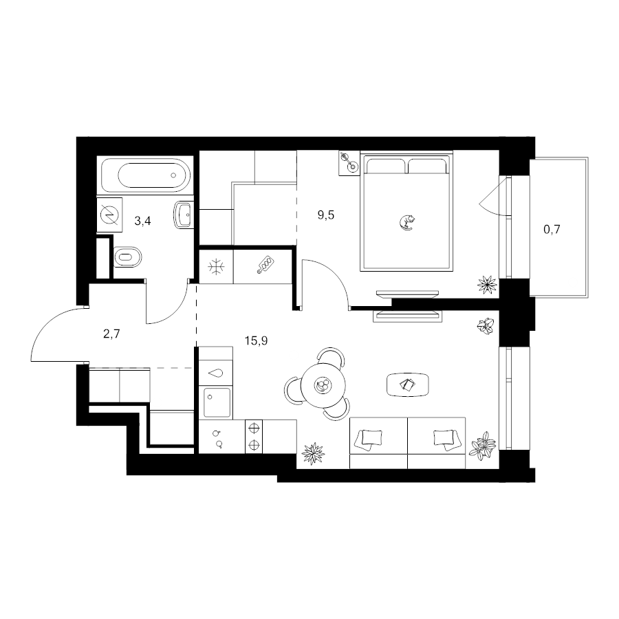 2 ккв (Евро) 36,1 м²