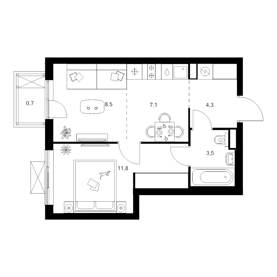 2 ккв (Евро) 35,9 м²
