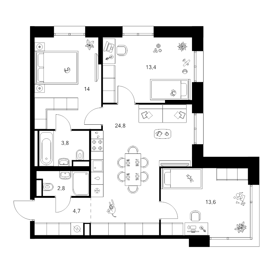 4 ккв (Евро) 77,2 м²