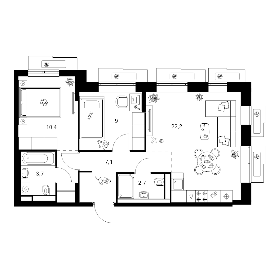 3 ккв (Евро) 57,5 м²