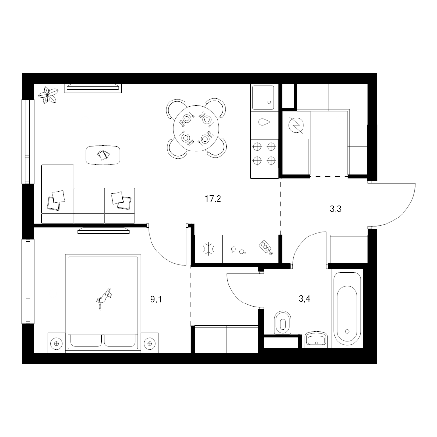 2 ккв (Евро) 39,1 м²