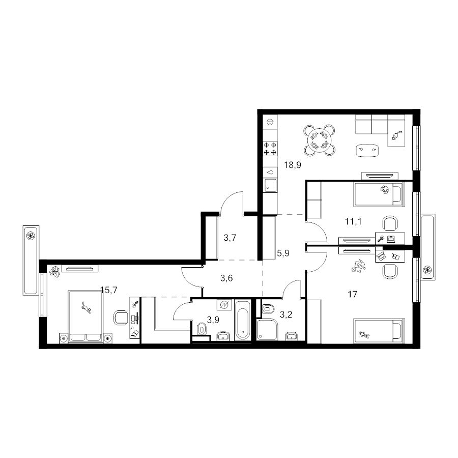 4 ккв (Евро) 86,8 м²