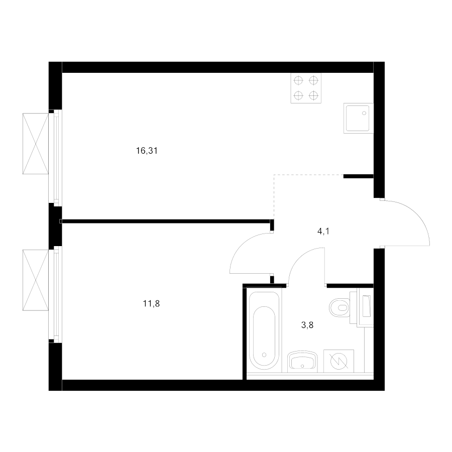 2 ккв (Евро) 34,8 м²